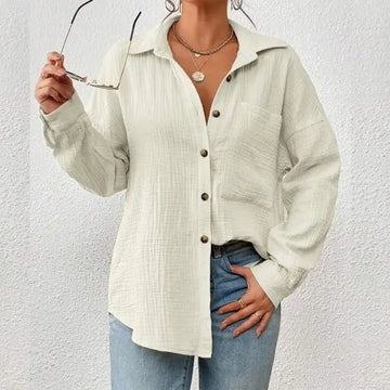 NuvellaChic - Button-Down V-Neck Ladies Blouse