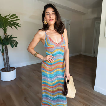 CalaVerra – Boho Wave Halter Neck Summer Dress
