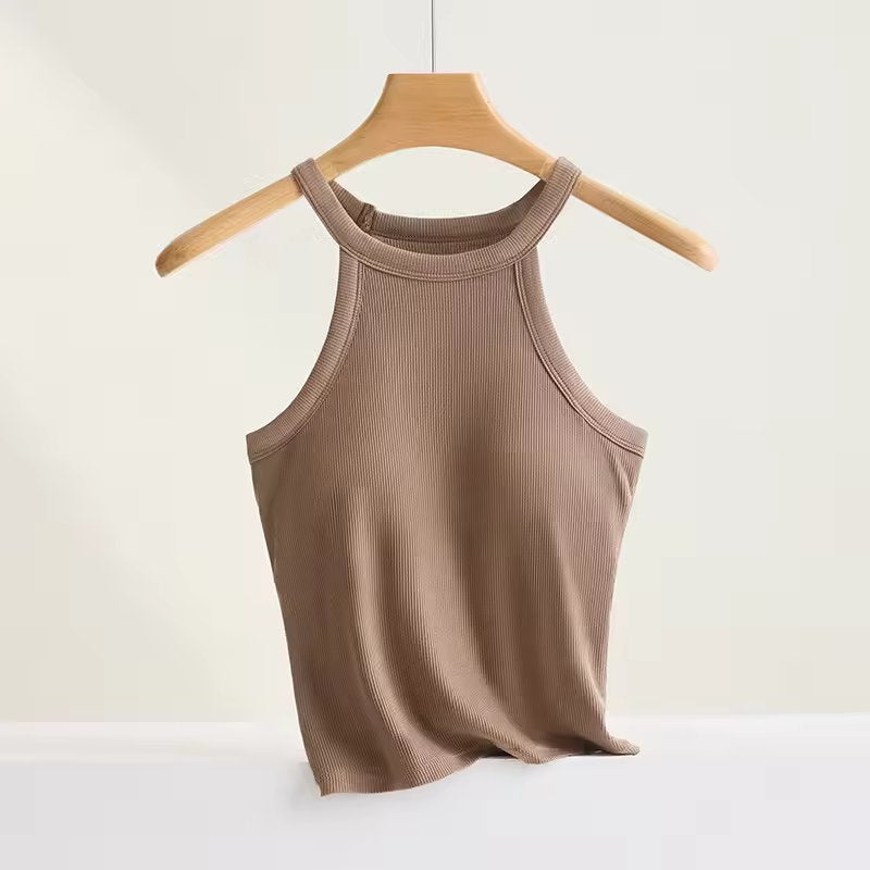 SleekTop - Ribbed Halter Neck Top With Build-in Bra